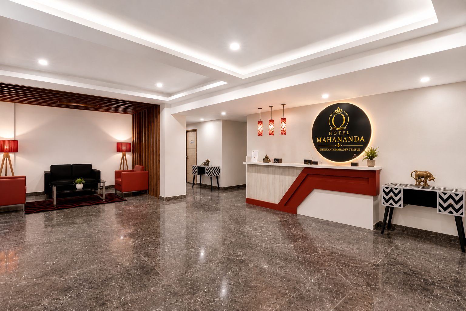 Reception area at Hotel Mahananda